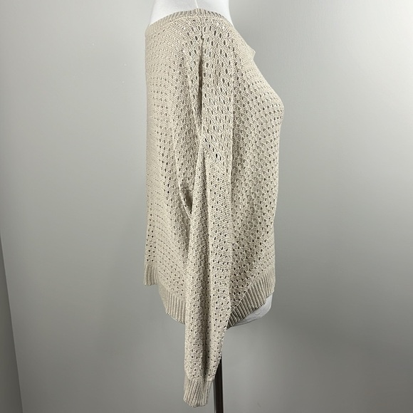 Pink Lily Open Knit Beige Sweater Sz M Coastal Boho  Festival Neutral Beachy - Picture 5 of 13